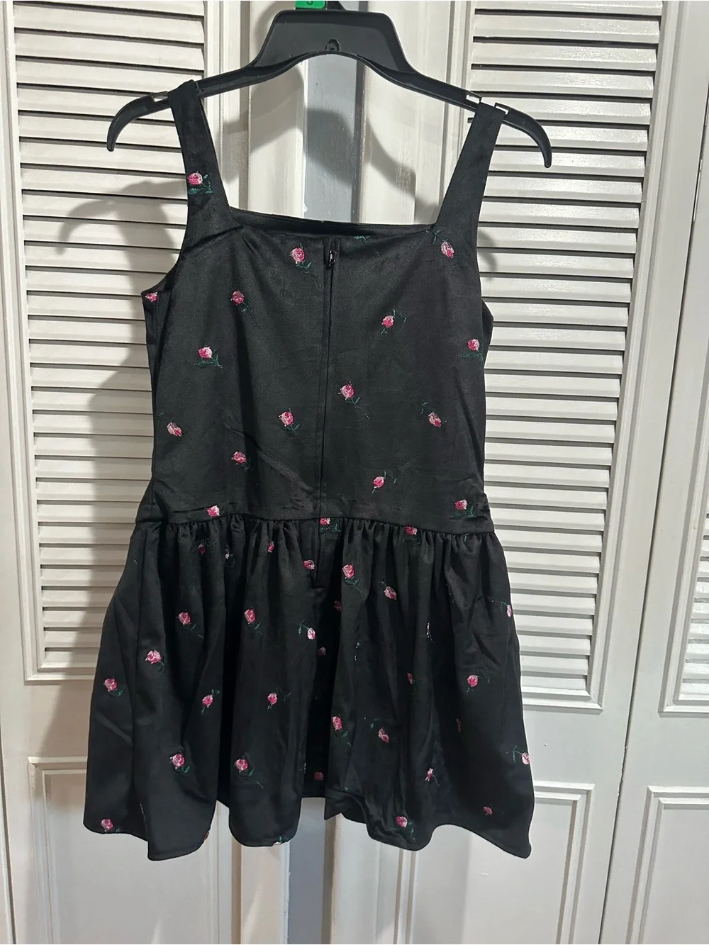 The Children's Place Black Sleeveless Dress with Pink Rose Embroidery